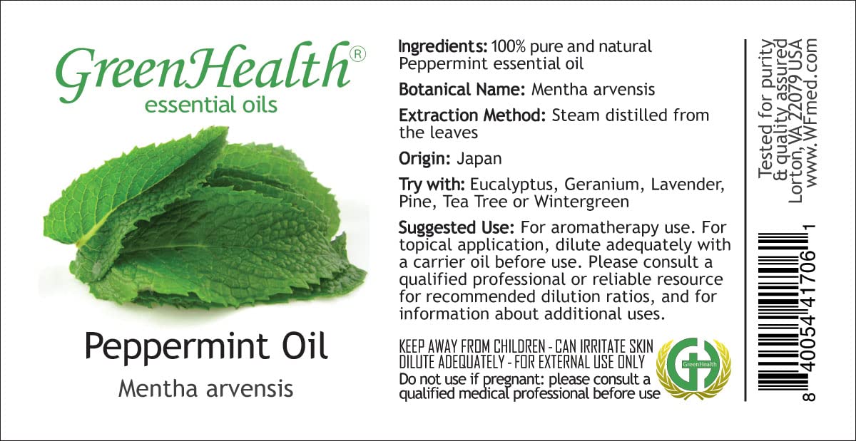 16 fl oz - Peppermint Essential Oil 100% Pure, Uncut - GreenHealth