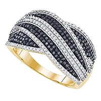 The Diamond Deal 10kt Yellow Gold Womens Round Black Color Enhanced Diamond Cocktail Ring 3/4 Cttw