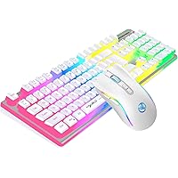 Wireless Gaming Keyboard and Mouse Combo, Ergonomic Computer Keyboard with 4800 DPI Wireless Mouse, Rechargeable RGB Backlit Gaming Keyboard for Windows/MacOS/Laptop (White)
