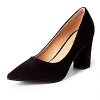 Heel The World Women's High Chunky Block Closed Toe Heels,Slip On Pointed Toe Work Dress Office Wedding Party Pumps Shoes