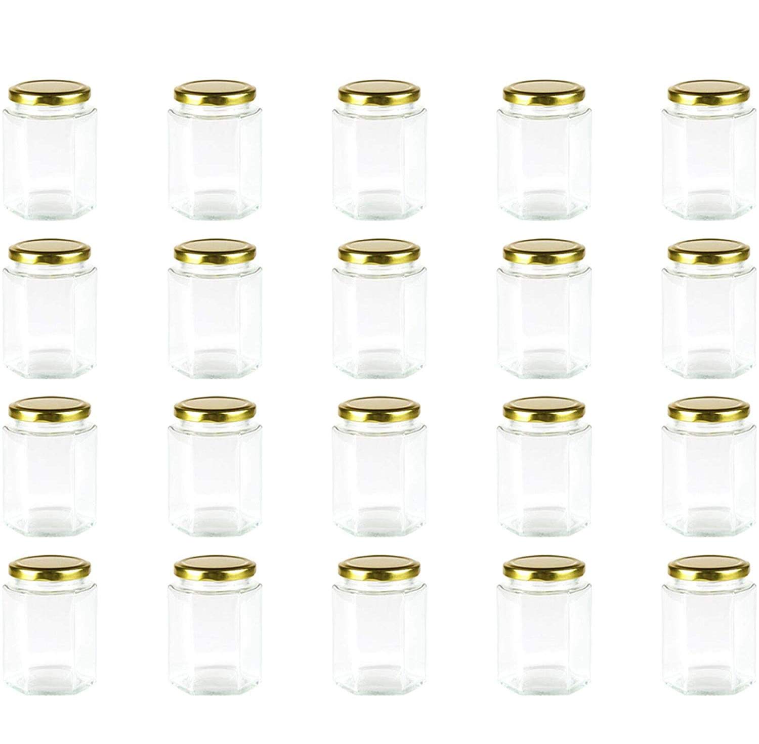 Encheng 10 oz Hexagon Jars,Clear Glass Jars With Lids(Golden),Mason Jars For Honey,Foods,Jams,Liquid,Herb Jars Spice Jars Canning Jars For Storage ...