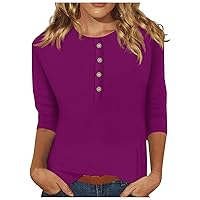 Going Out Tops for Women,3/4 Length Sleeve Womens Tops Retro Print Button Top Graphic Tees for Women