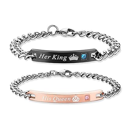 SXNK7 Gift for Lover His Queen Her King Stainless Steel Couple Bracelets for Women Men Jewelry Matching Set