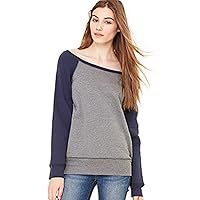 Ladies' Sponge Fleece Wide Neck Sweatshirt S DP HEATHER/ NAVY