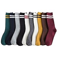 Womens Striped Crew Socks with Striped Pattern Athletic Crew Socks Causal Ankle Socks Colorful Cotton Crew Athletic Socks for Women&Girls US Size 5-11 (10 Pairs/Multicolour)