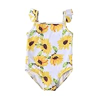 Swimwear Girl Toddler Summer Sleeveless Girls Sunflower Flower Print Yellow Swimwear Swimsuit Bikini Swimsuit