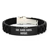 Chess Gifts for Mother's Day - Eat. Sleep. Chess. Repeat. Bracelet for Women, Adjustable Chess-Themed Glidelock Clasp Bracelet in Black