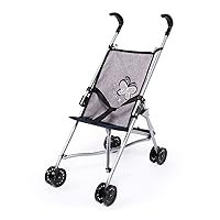 Bayer Design 30527AA Doll's Umbrella Stroller, Foldable, Security Belt, Grey, Pink, with Butterfly