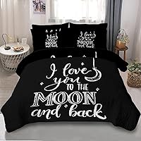 Quote Bedding Comforter and Sheet Set, I Love You to The Moon and Back, 8 Piece Queen Size Bed in A Bag (1 Comforter, 2 Pillowcases, 2 Shams, 1 Flat Sheet, 1 Fitted Sheet, 1 Cushion Cover)