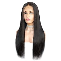 Natural Straight Brazilian Remy Human Hair Lace Front Wigs 5 inch Deep Parting Space Wigs 130% Density (24 inch #1B)