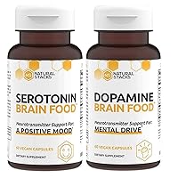 NATURAL STACKS Supplements - Brain Food Bundle - Dopamine (60ct) and Serotonin (60ct) Increased Motivation and Alertness, Better Mood and Relaxation