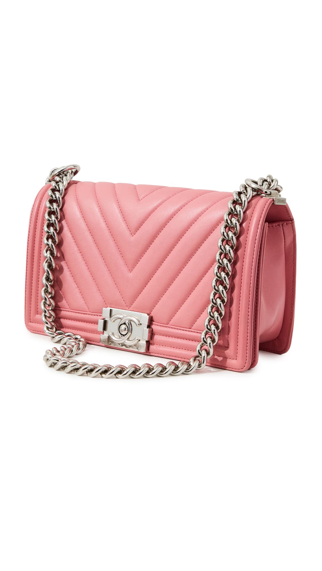 What Goes Around Comes Around Chanel Pink Woven Chevron Boy Small  goop