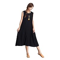 Women's Linen Cotton Loose Large Sleeveless Dress Plus Clothing a65