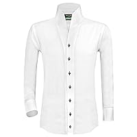 Chinese Manderin High Banded Collar White Shirt Black Buttons Wedding Grooms Style Cotton Men's Shirt