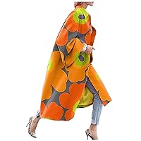 Womens Fall Winter Wool Coat Fashion 3D Printed Long Peacoat Loose Casual Trench Coats Open Front Cardigan Overcoat