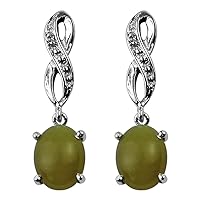 Green Opal Natural Gemstone OVAL Shape 925 Sterling Silver Uniqe Drop Dangle Earrings
