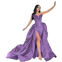 Dusty Purple Prom Dresses for Teens 2024 Deep V Neck Long Sexy Plus Size Evening Gowns with Detachable Train Strapless Sparkly Sequin Tight Ball Gowns for Women Formal