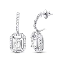 14K White Gold Emerald Diamond Dangle Earrings 1-1/4 Ctw.