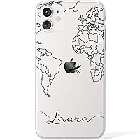 Clear Case Compatible with iPhone 15 14 13 Pro Max 12 Mini 11 SE Xr Xs 8 Plus 7 6s Name Protective Design Silicone Cover Travel TPU World Map Flexible Lightweight Drawing Slim Minimal Custom