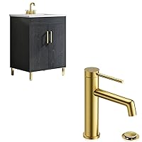 phiestina Black 24 Inch Bathroom Vanity with Sink and Single Handle Bathroom Faucet Bundle，BV01-BLACK-JH+SGF06-BG
