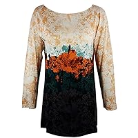 Floral Border, Boat Neck Knit Tunic on a 3/4 Sleeve Body