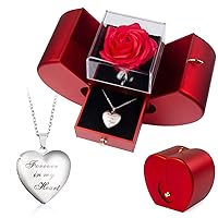 Preserved Rose in A Box Forever Red Roses Heart Box to My Love Eternal Flower Box for Her Girlfriend Wife Mom Preserved Roses with Custom Photo Necklace Cherish These
