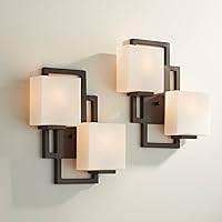 Possini Euro Design Lighting on The Square Modern Wall Light Sconce Set of 2 Bronze Brown Metal Hardwired 13 3/4