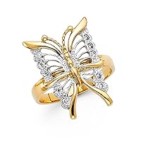 14k Yellow Gold and White Gold CZ Cubic Zirconia Simulated Diamond Fancy Butterfly Angel Wings Ring Size 7 Jewelry for Women