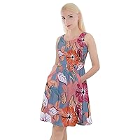 CowCow Womens Swing Casual Dress Vintage Aloha Floral Pattern Knee Length Skater Dress with Pockets, XS-5XL