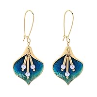 AMARELA Gold Plated Flower Enamel blue Dangle Earrings For Women