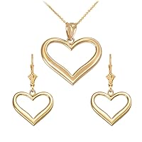 14 ct Yellow Gold Polished Open Heart Necklace Earring Set