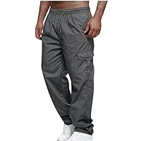 Men's Baggy Cargo Pants Elastic Waist Hiking Pants Straight Leg Sweatpants Casual Pants with Pockets Athletic Pants