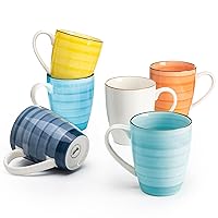 Sweese 16oz Coffee Mugs Set of 6, Porcelain Tea Cups with Handle for Latte, Ice Americano, Hot Tea, Beverage Cocoa, Ceramic Cooffee Cups Dishwasher Safe, Multicolor, Gradient Colors