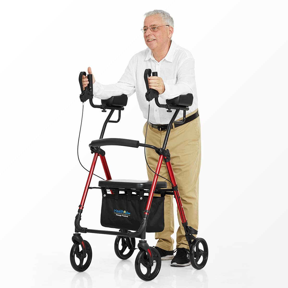 Health Line Massage Products Up Rollator Walker, Up Rollator with Armrest，Tall Folding Walker with Wheels,Up Rollator with Armrest and Seat Rolling Walker for Seniors and Adults, Red