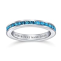 Personalize Cubic Zirconia Thin Stackable CZ Channel Set Eternity Band Ring Simulated Gemstone .925 Sterling Silver 12 Birth Month Colors 3MM