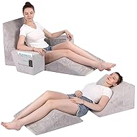 Foam Bed Wedge Pillow Set - Reading Pillow & Back Support Wedge Pillow for Sleeping - 4 Separated Sit Up Pillows for Bed - Angled Bed Pillow, Triangle Pillow for Back and Legs Support Gray