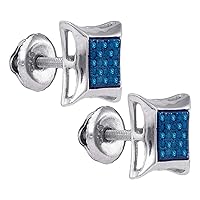The Diamond Deal Sterling Silver Mens Round Blue Color Enhanced Diamond Square Kite Earrings 1/12 Cttw