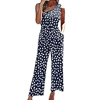 Summer Women One Shoulder Sleeveless Jumpsuit High Waist Long Pants Graphic Print Sexy Casual Romper With Pockets