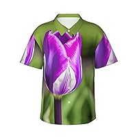 Purple Tulip Men's Casual Button-Down Hawaiian Shirts â€“ Funky Tropical Summer Outfits â€“ Retro Printed Beach Wear for Men