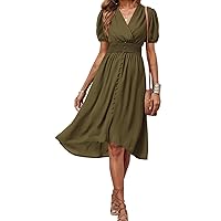 PRETTYGARDEN Women's Floral Wrap V-Neck Midi Dress Short Sleeve Boho Summer Beach Long Dress High Low Hem Smocked Dress Women