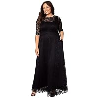 Kiyonna Women’s Plus Size Leona Lace Gown, Maxi Dress Formal Evening Ball Gown with Side Pockets for Wedding Guest