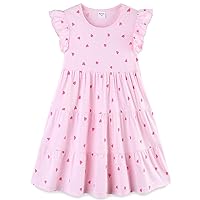 Bumeex Girl's Summer Dresses Cotton Ruffle Sleeve Tiered Swing A-Line Cute Midi Casual Sundress with Pockets
