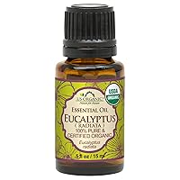 US Organic 100% Pure Eucalyptus Essential Oil (Radiata) - USDA Certified Organic, Steam Distilled - W/Euro droppers (More Size Variations Available) (15 ml / .5 fl oz)