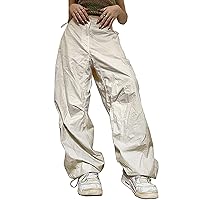 Parachute Pants for Women with Pocket Low Rise Adjustable Drawstring Baggy Hiking Pants Loose Trousers with Pockets