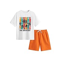 Verdusa Boy's 2 Piece Outfit Summer Short Sleeve Graphic Tee and Shorts Tracksuit Set