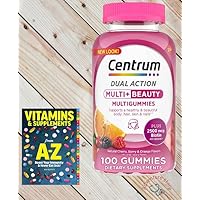 Centrum MultiGummies Multi+ Beauty Dual Action Multivitamin, Specially Designed with Biotin for Healthy Hair, Skin and Nails, Cherry/Berry/Orange Flavors - 100 Count + Free Guide Vitamins Supplements