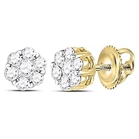 The Diamond Deal 14kt Yellow Gold Womens Round Diamond Flower Cluster Earrings 1/2 Cttw