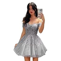 Women's Off Shoulder Appliques Short Prom Dress Gillter Tulle Teens Homecoming Dresses Cocktail Gown