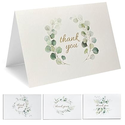 Eucalyptus Wedding Thank You Cards with Envelopes, Pack of 48 Thank You Cards Bulk, 4x6, Blank Thank You Cards Business, Thank You Notes for Bridal Shower, Baby Shower, Engagement Party, Tarjetas de Matrimonio