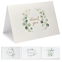 Floral Eucalyptus Wedding Thank You Cards, Pack of 48, 4x6, Blank, Smudge-Free, Heavyweight Cardstock, Gold Foil, Envelopes